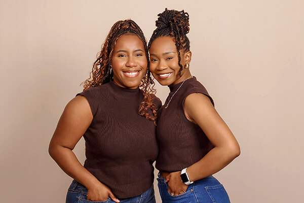 Best friends photographed for a Galentine's Day photoshoot
