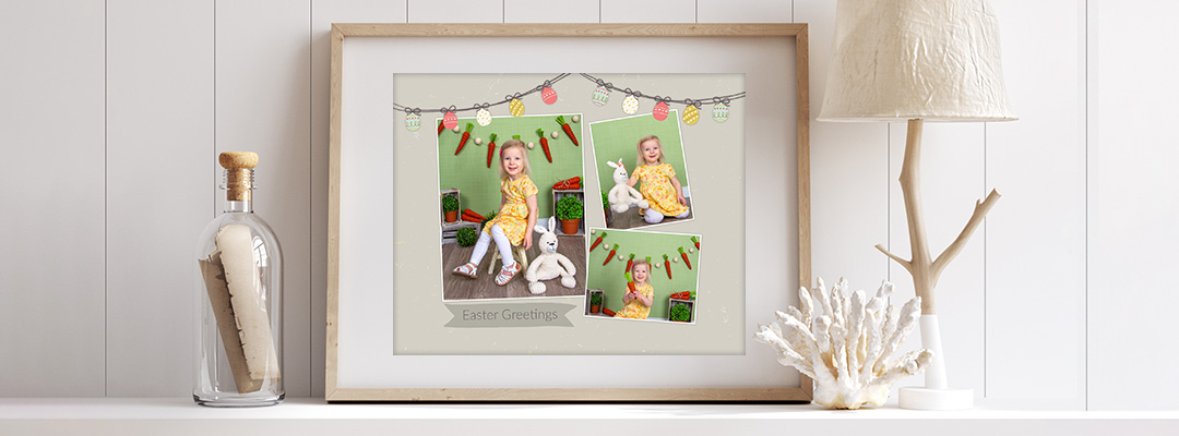 Easter pictures shown in decorative frame 
