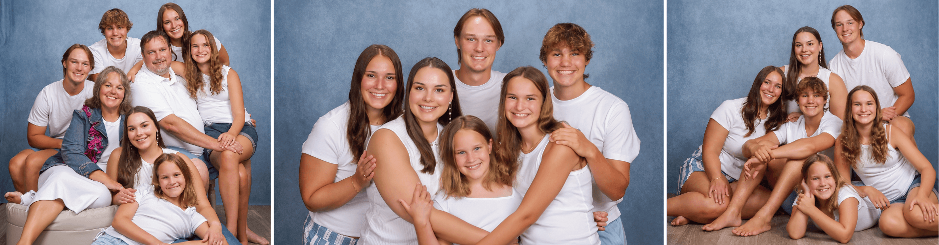 Family of 8 taking large group family photos at JCPenney Portraits.