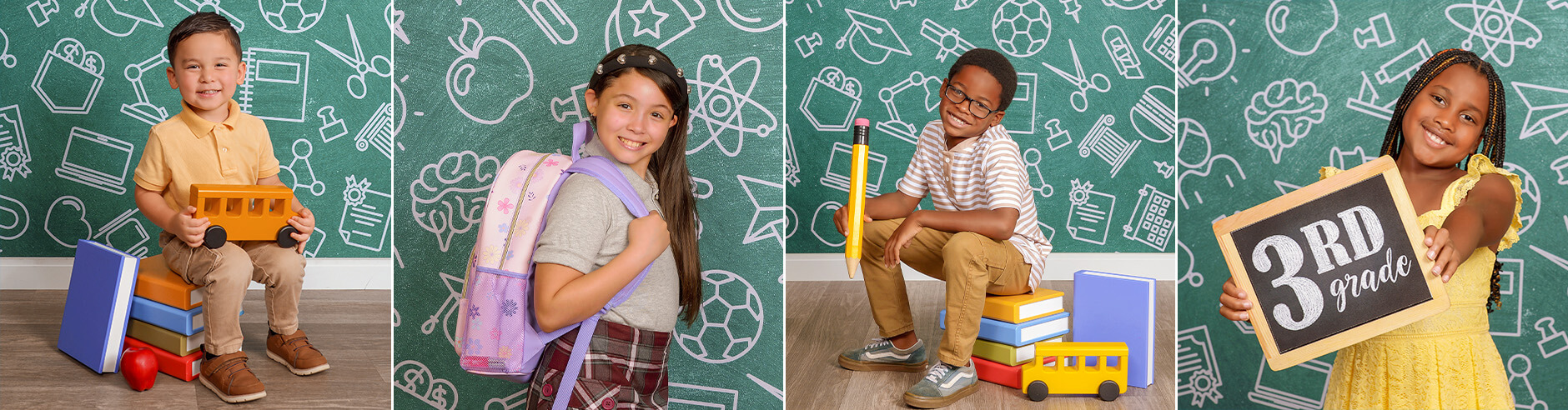 Back to School imagery featured on the new School Days background at JCPenney Portraits.