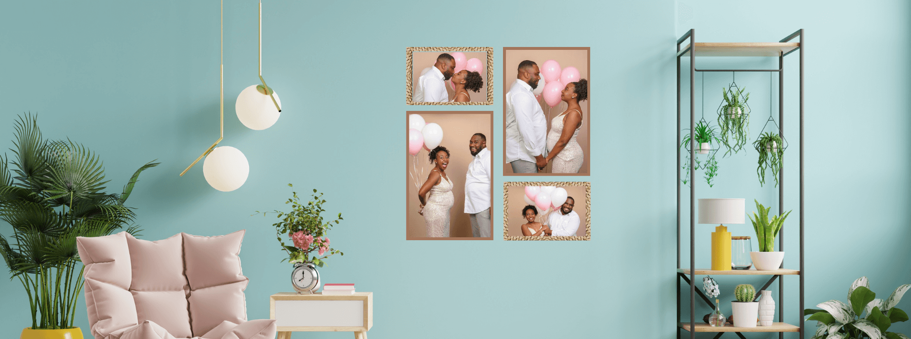 Symmetrical gallery wall style using family photography.