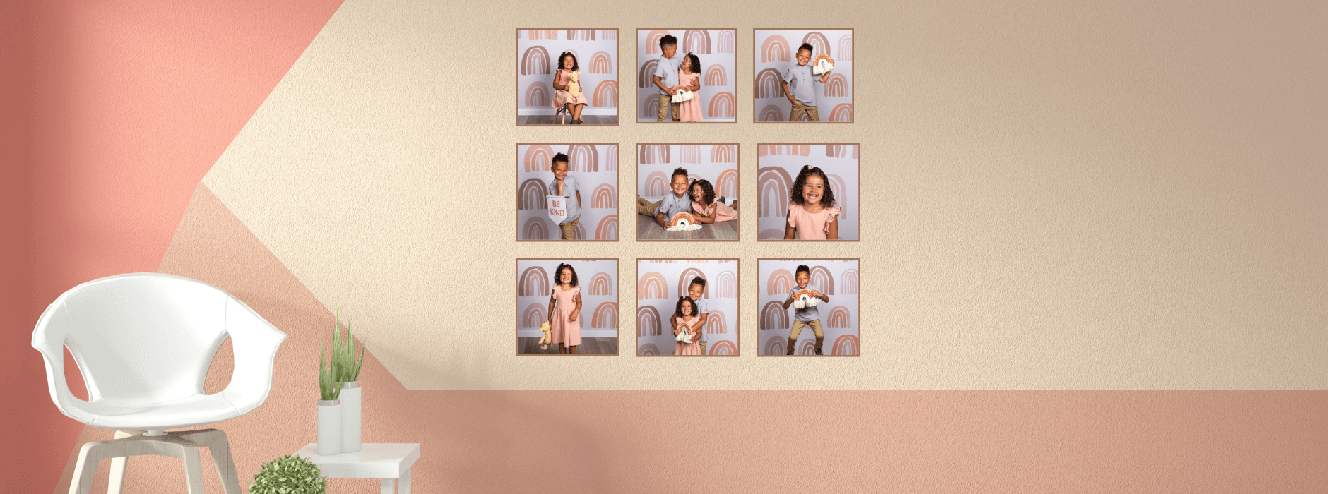Gallery wall featuring a grid layout of family photography capture at JCPenney Portraits. 