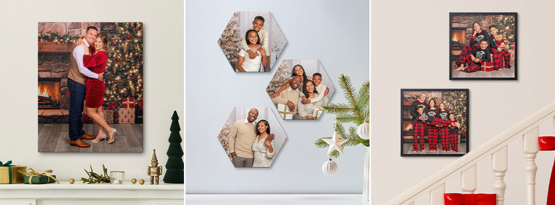 Christmas and Holiday photos featured on wall decor.