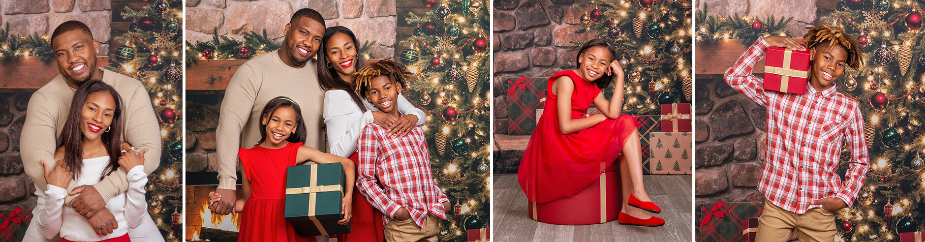 Family of four captured on our Holiday Home background at JCPenney Portraits.