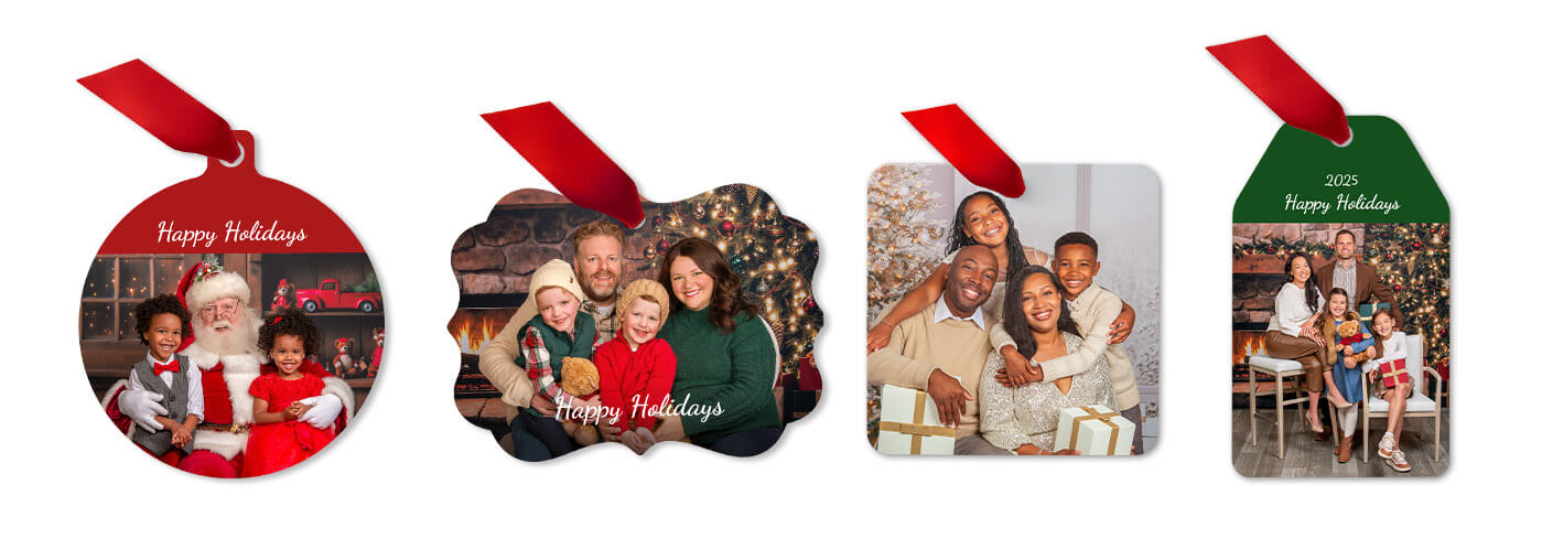 Customized metal ornaments at JCPenney Portraits.