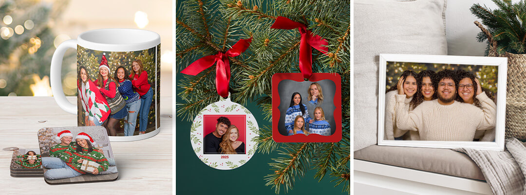 Personalized mugs, coasters, ornaments, and framed prints at JCPenney Portraits.