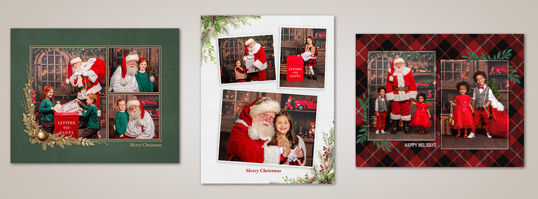 Holiday enhancement designs featuring Santa pictures.