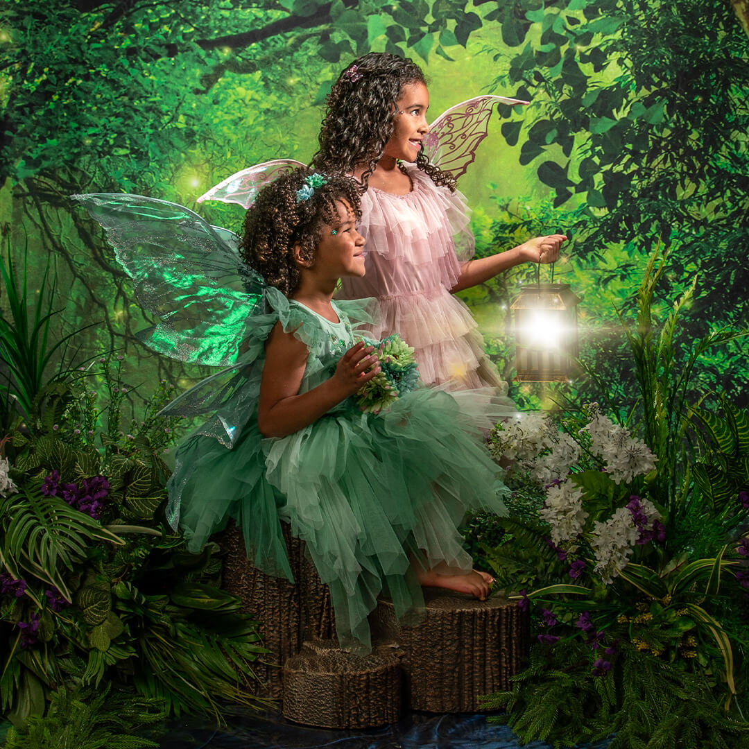 Siblings posing for fairy photos at JCPenney Portraits.