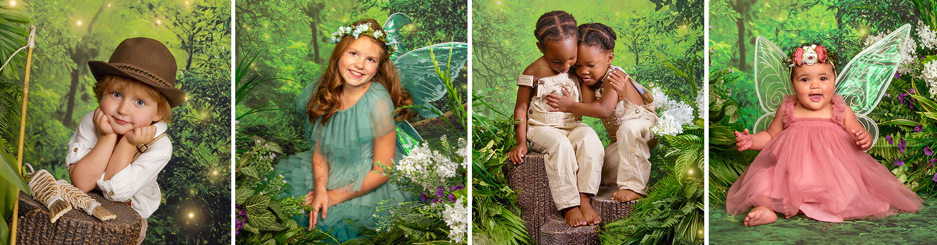 Children smiling for fairy photos at JCPenney Portraits.