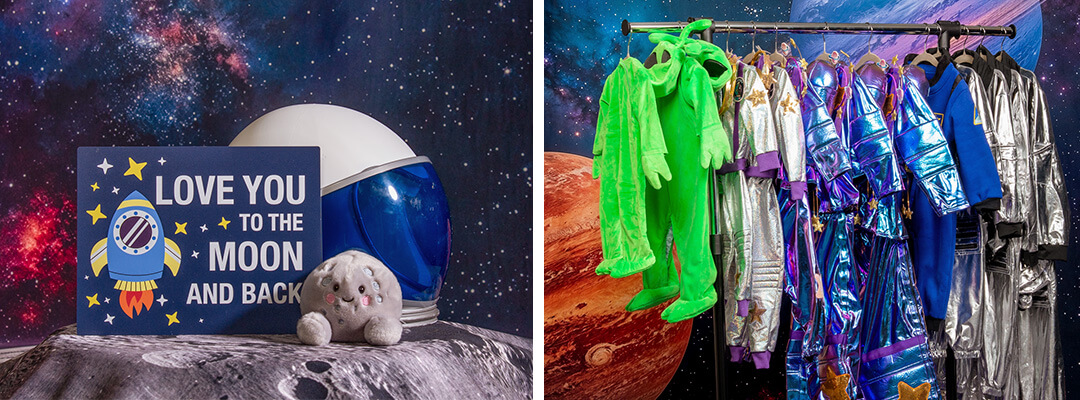 Wardrobe and props for space photos at JCPenney Portraits.