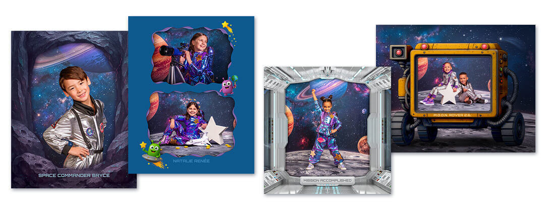 Photo enhancement designs for space photography at JCPenney Portraits.