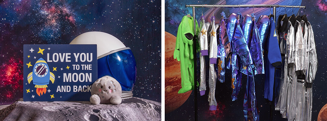 Wardrobe and props for space photos at JCPenney Portraits.