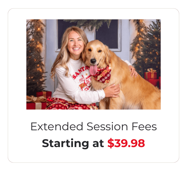 Extended session fee pricing for professional Christmas photography at JCPenney Portraits.