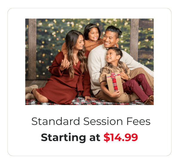 Session fee pricing for professional Christmas photography at JCPenney Portraits.