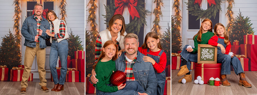 New Evergreen Entry holiday backdrop at JCPenney Portraits.