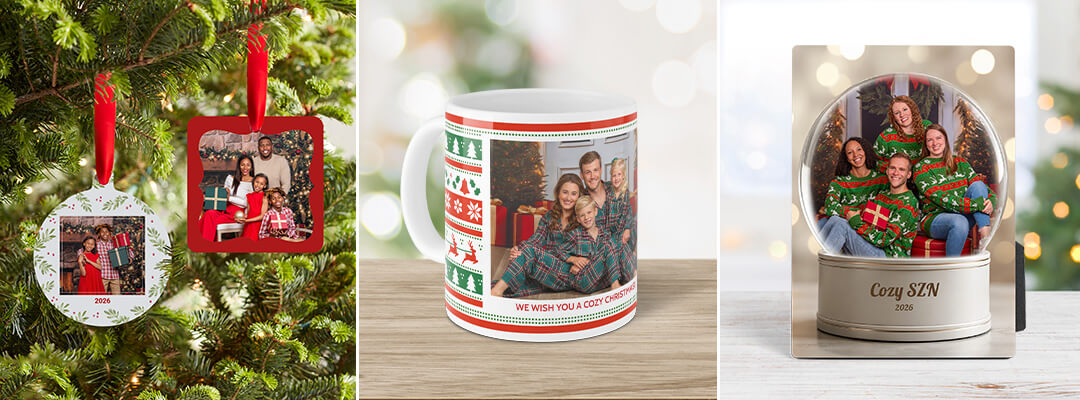 Custom holiday gifts for your loved ones created at a JCPenney Portraits photo session.