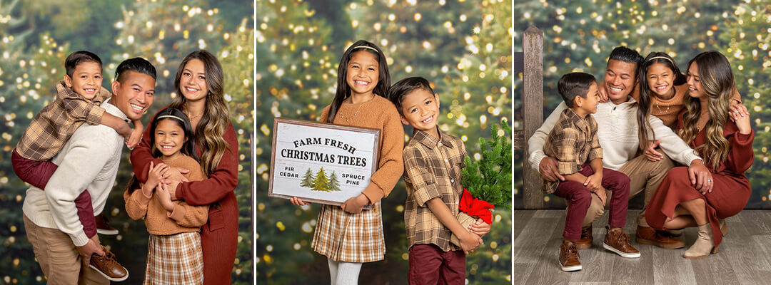 Tree Farm Christmas background photoshoot at JCPenney Portraits.