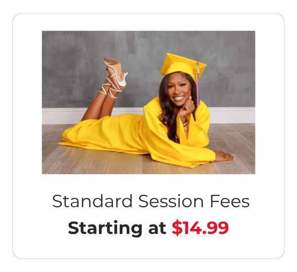 Standard session fee pricing for grad photos at JCPenney Portraits.